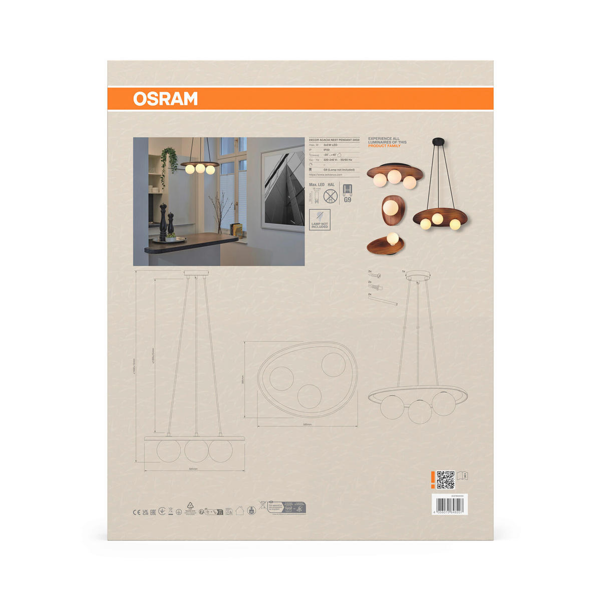 HÄNGELEUCHTE 50/38,5/150 cm  - Akaziefarben, Basics, Glas/Holz (50/38,5/150cm) - Osram