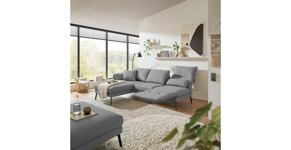ECKSOFA  in Flachgewebe Hellgrau Armteilverstellung, Relaxfunktion, Drehsitzfunktion  175-224/255-365 cm  - Hellgrau/Schwarz, Design, Textil/Metall (175-224/255-365cm) - Dieter Knoll