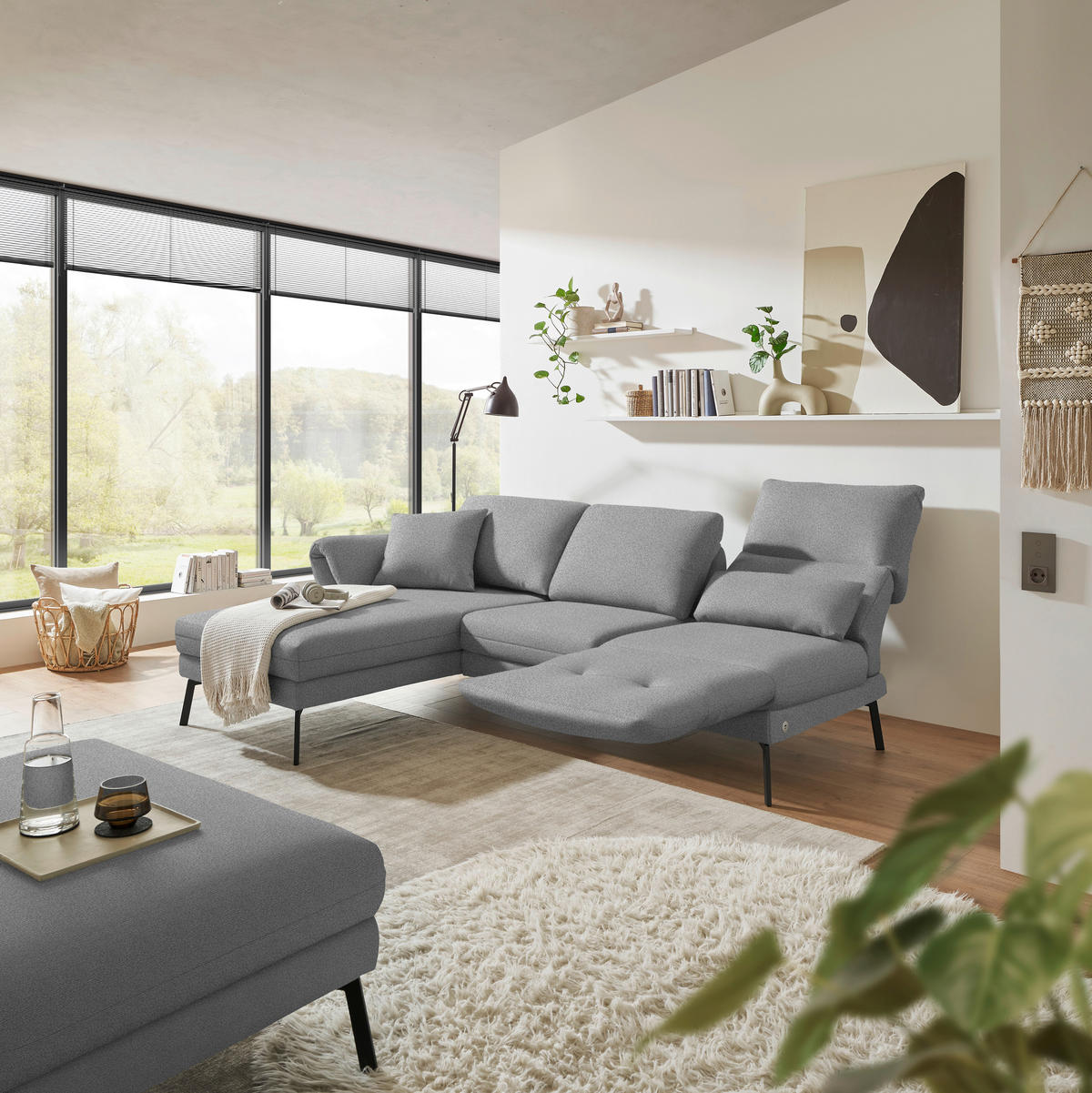 ECKSOFA  in Flachgewebe Hellgrau  175-224/255-365 cm  - Hellgrau/Schwarz, Design, Textil/Metall (175-224/255-365cm) - Dieter Knoll