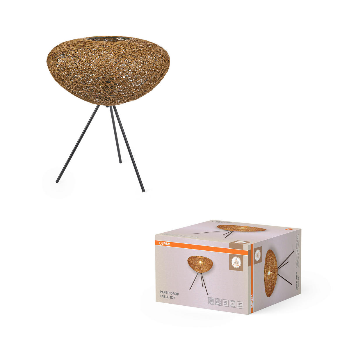 TISCHLEUCHTE 39.5/47.6 cm   - Beige, Natur, Papier/Metall (39.5/47.6cm) - Osram