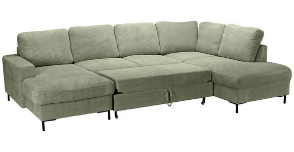 WOHNLANDSCHAFT Salbeigrün Cord  - Salbeigrün/Schwarz, KONVENTIONELL, Textil/Metall (148/303/197cm) - Carryhome