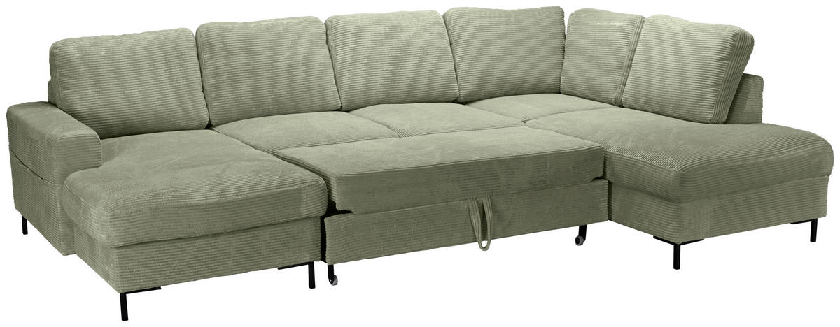 WOHNLANDSCHAFT Olivgrün Cord  - Schwarz/Olivgrün, KONVENTIONELL, Textil/Metall (148/303/197cm) - Carryhome