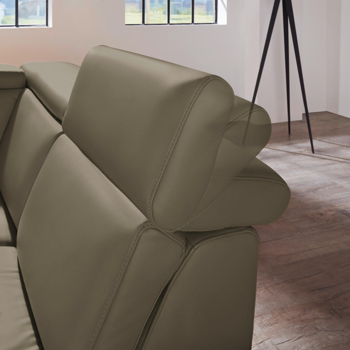 ECKSOFA in Echtleder Olivgrün  - Alufarben/Olivgrün, Design, Leder/Metall (271/239cm) - Cantus