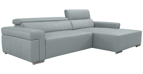 ECKSOFA DUA in Echtleder Hellgrau  293/170 cm  - Chromfarben/Hellgrau, Design, Leder/Metall (293/170cm) - Novel