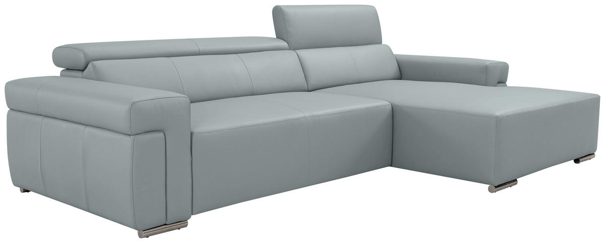 Ecksofa inkl. Funktion DUA Hellgrau Echtleder  - Chromfarben/Hellgrau, Design, Leder/Metall (293/170cm) - Novel