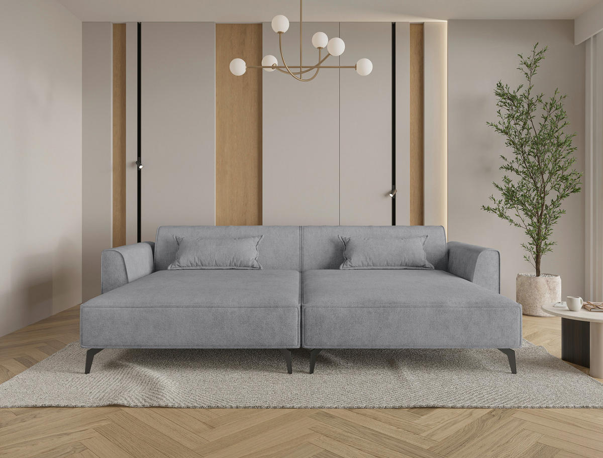 BIGSOFA  in Chenille Grau  - Hellbraun/Schwarz, MODERN, Textil/Metall (300/80/190cm) - Carryhome