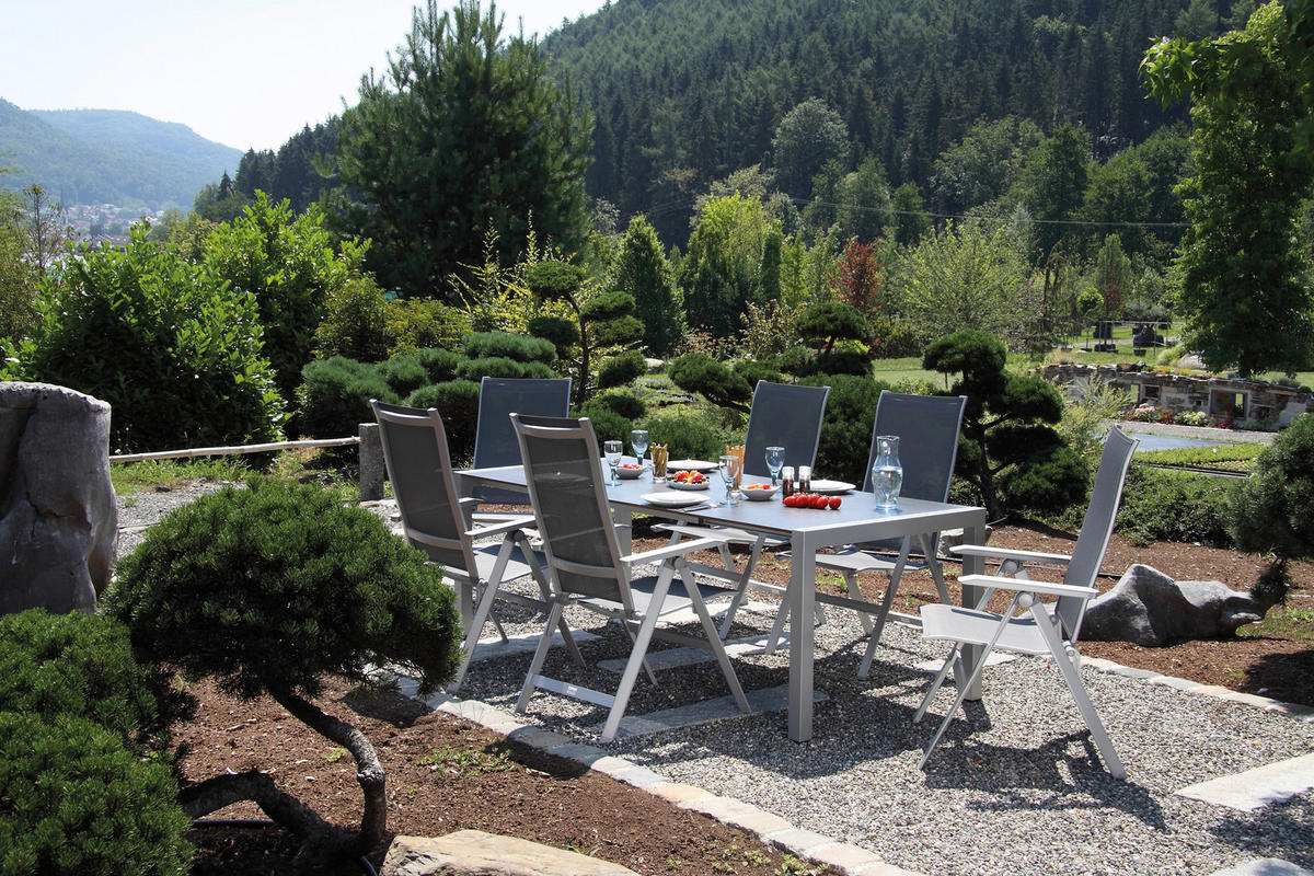 GARTENSET beschichtet Aluminium  - Platinfarben/Anthrazit, Basics, Textil/Metall (160+60/98/74cm) - Acamp