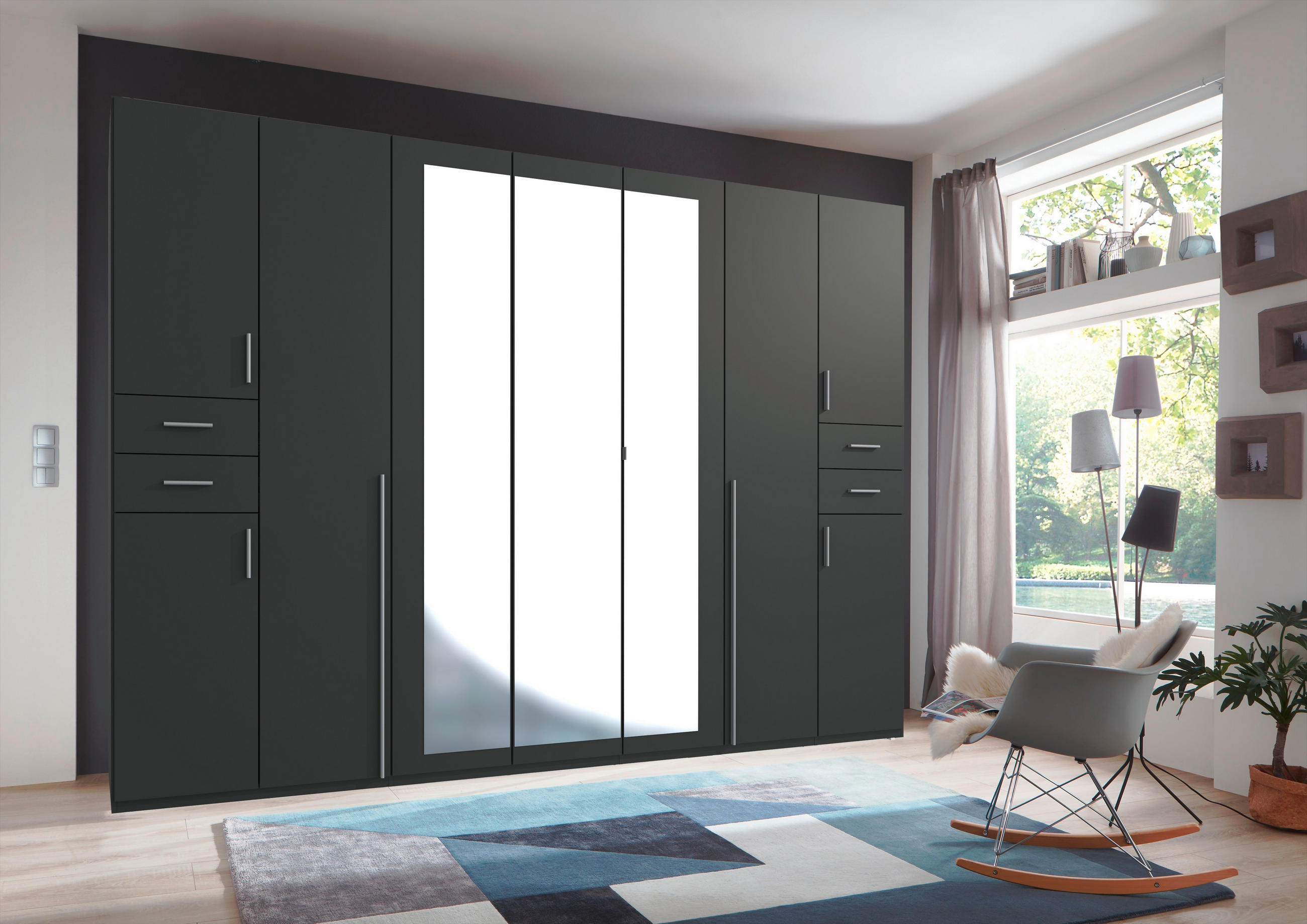 DREHTÜRENSCHRANK 313/208/58 cm 9-türig Graphitfarben  - Silberfarben/Graphitfarben, Basics, Holzwerkstoff (313/208/58cm) - MID.YOU