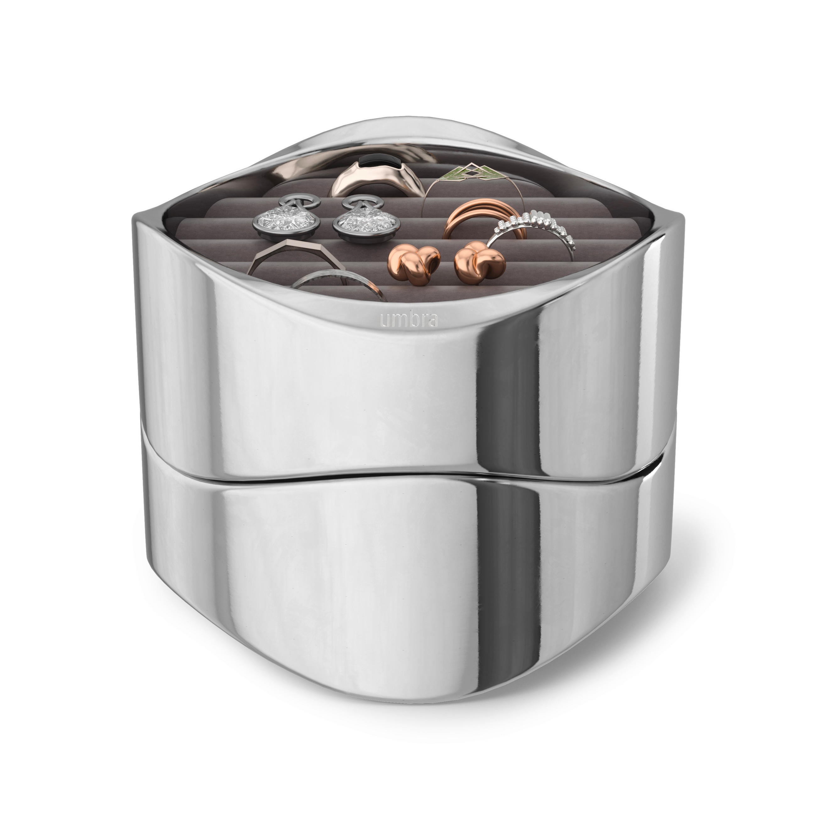 ŠKRINJICA ZA NAKIT 10/10/8 cm - boje kroma, Konvencionalno, metal/tekstil (10/10/8cm) - Umbra