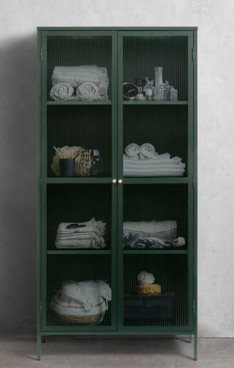 VITRINSKÅP  i grön, guldfärgad  - grön/guldfärgad, Design, metall/glas (90/190/40cm) - Lomoco