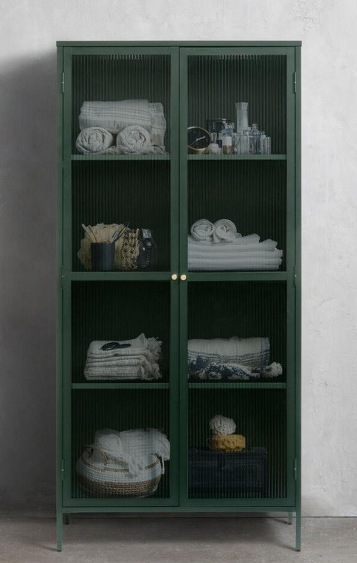 VITRINSKÅP  i grön, guldfärgad  - grön/guldfärgad, Design, metall/glas (90/190/40cm) - Lomoco