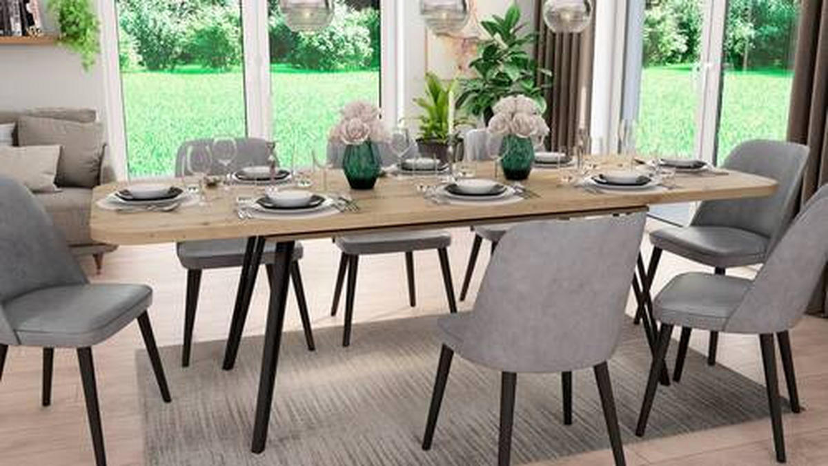 ESSTISCH Schwarz, Eiche Artisan rechteckig  ausziehbar  - Schwarz/Eiche Artisan, LIFESTYLE, Holzwerkstoff/Metall (160/90/76cm) - MID.YOU