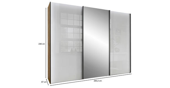 SCHWEBETÜRENSCHRANK 300/236/67 cm 3-türig Weiß, Eiche Bianco - Schieferfarben/Eiche Bianco, KONVENTIONELL, Glas/Holzwerkstoff (300/236/67cm) - Dieter Knoll