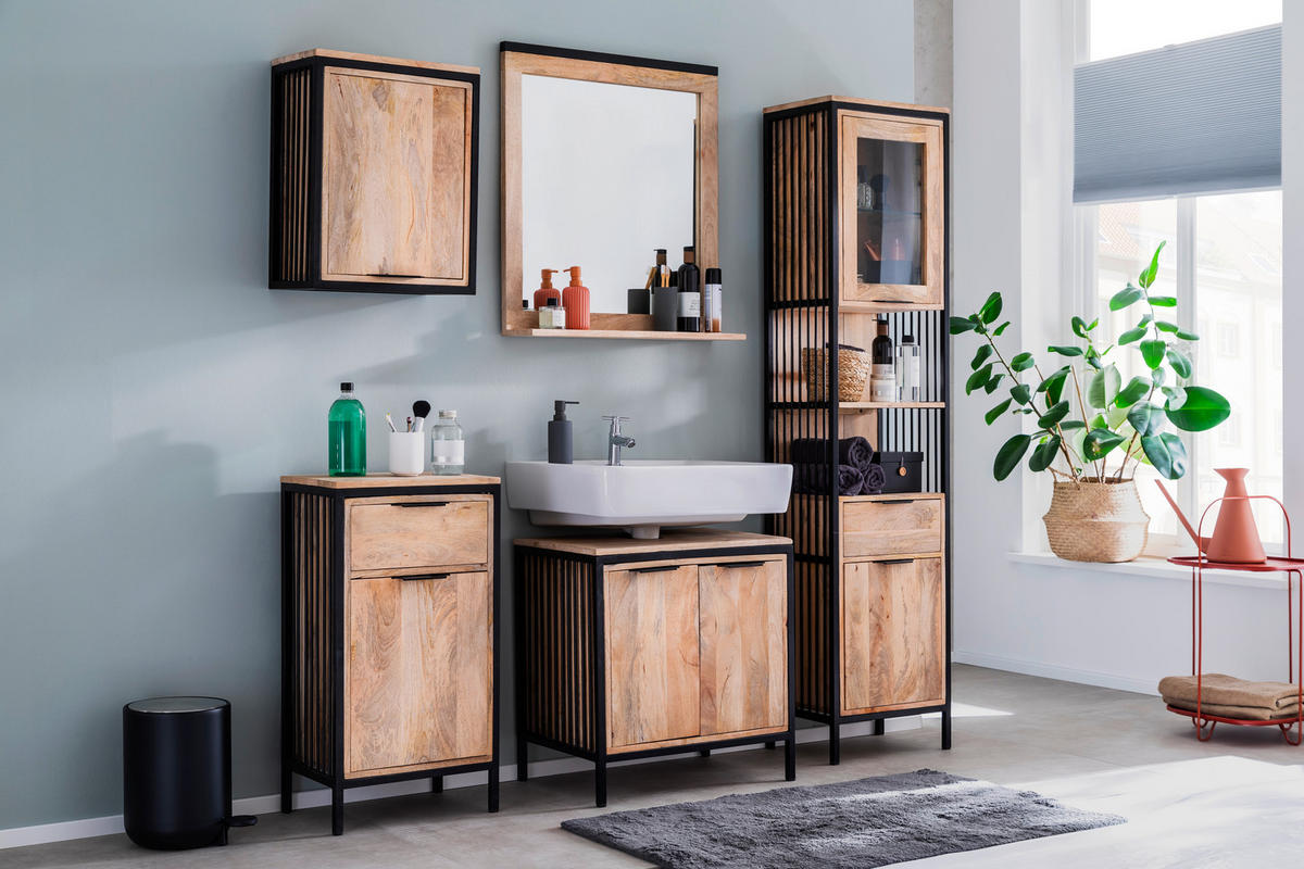 HOCHSCHRANK 43/180/30 cm  - Transparent/Schwarz, MODERN, Glas/Holz (43/180/30cm) - Livetastic