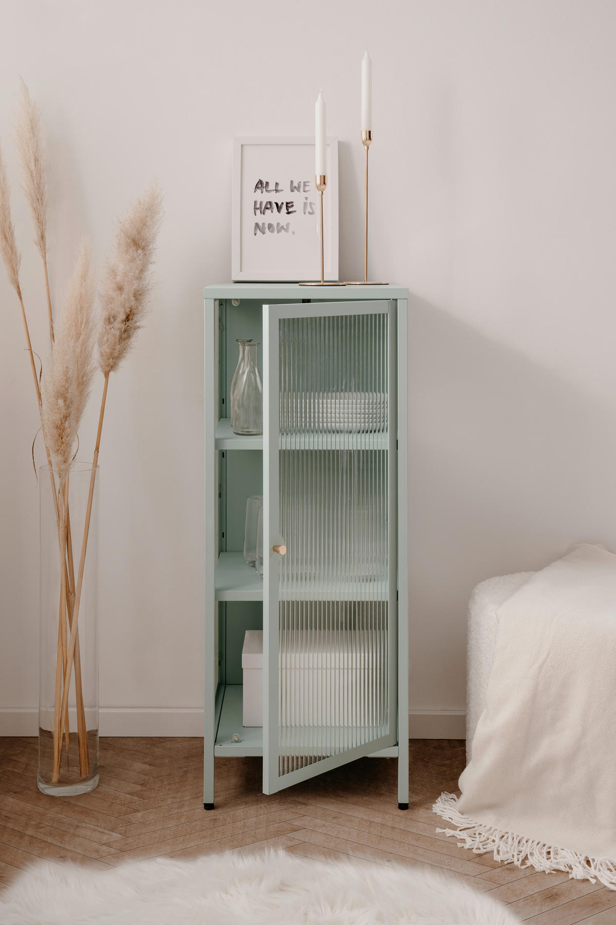 KOMODA, mátově zelená, 40/101,5/40 cm - mátově zelená/barvy zlata, Design, kov/sklo (40/101,5/40cm) - MID.YOU