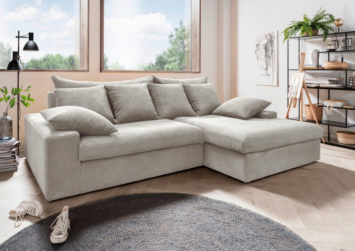ECKSOFA in Cord Silberfarben  - Silberfarben/Schwarz, Modern, Kunststoff/Textil (278/200cm) - Livetastic