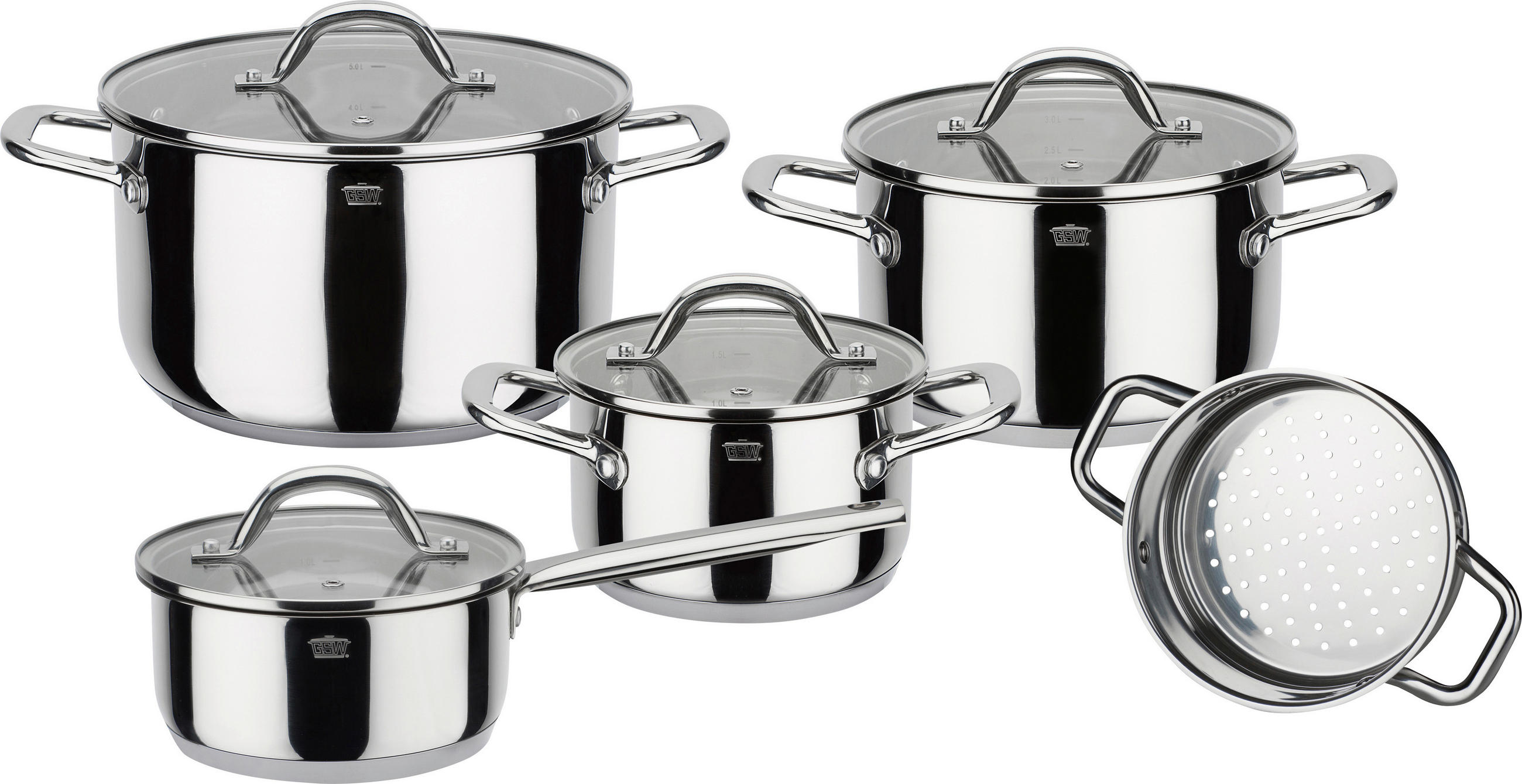 KOCHTOPFSET MERAN 4-teilig  - Klar/Edelstahlfarben, Basics, Glas/Metall - GSW
