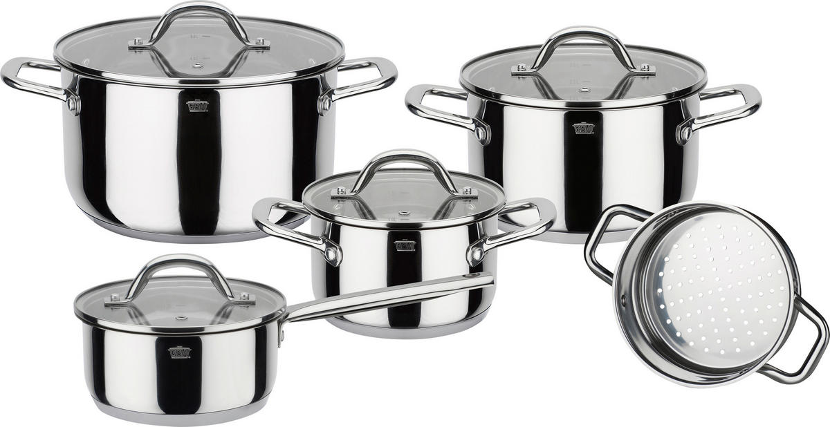 KOCHTOPFSET MERAN 4-teilig  - Klar/Edelstahlfarben, Basics, Glas/Metall - GSW