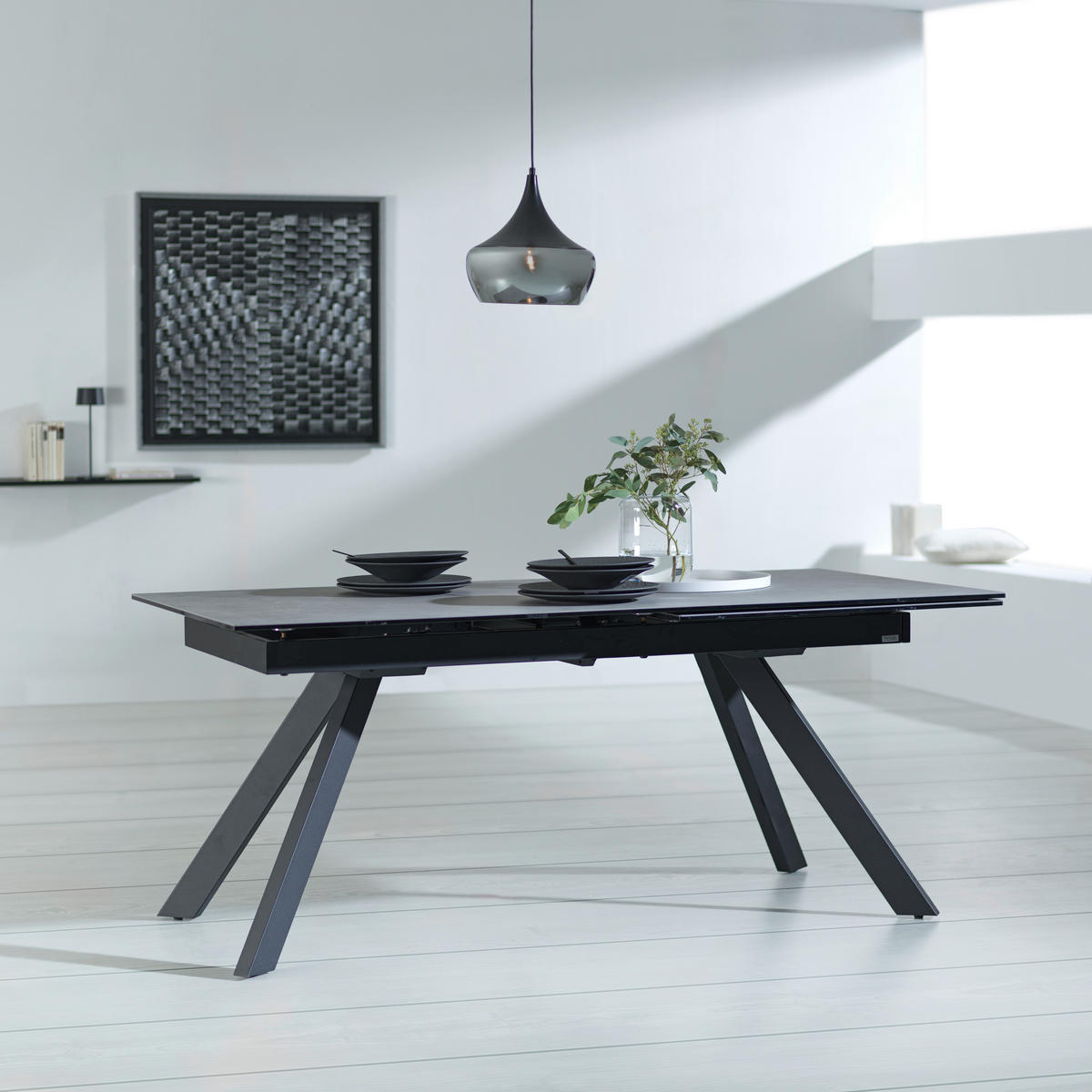 ESSTISCH in Metall, Glas, Keramik 180-260/95/76 cm   - Schwarz/Grau, Design, Glas/Keramik (180-260/95/76cm) - Novel