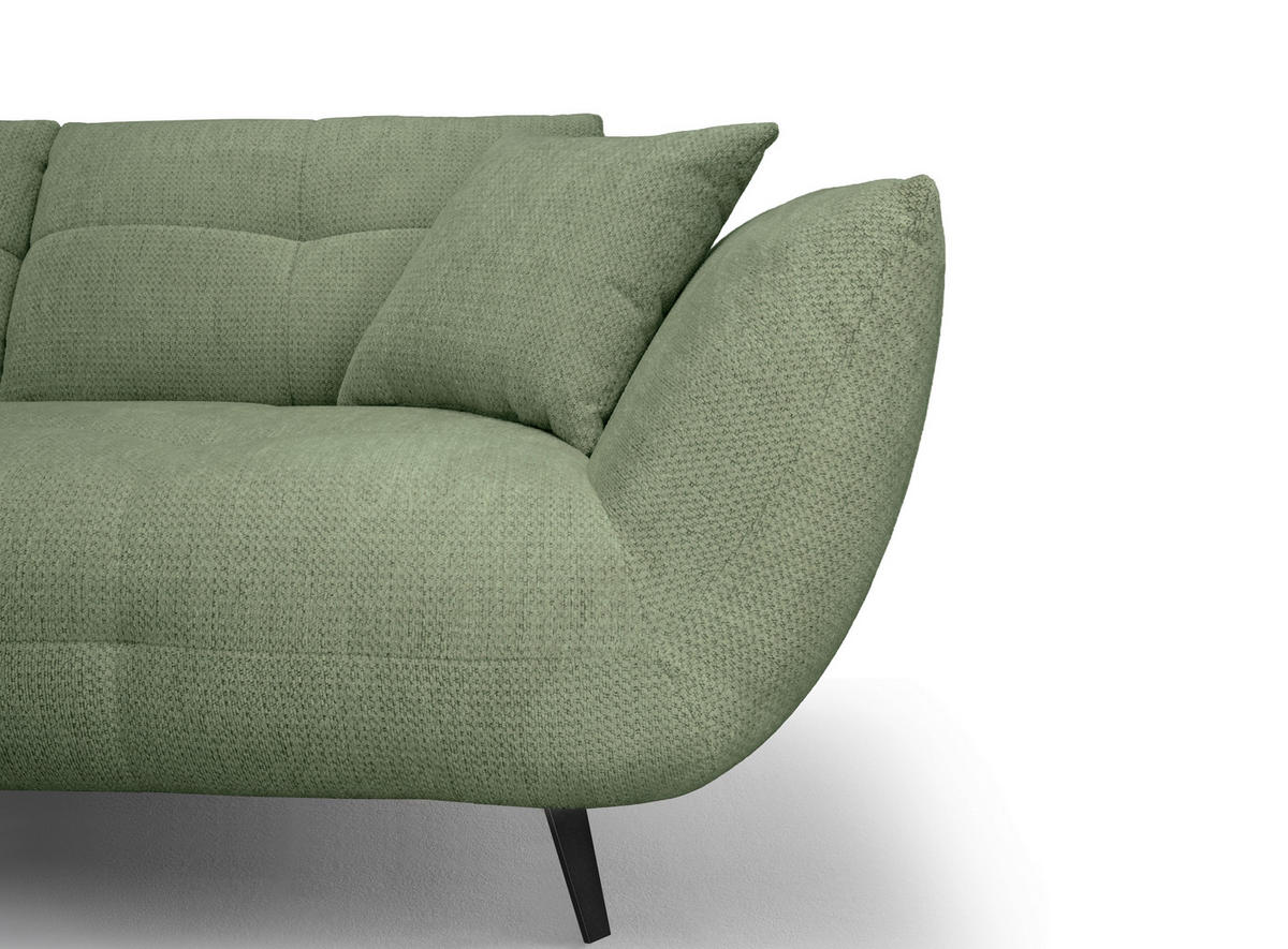 ECKSOFA Salbeigrün Chenille Armlehnenkissen, Rücken echt, Sitztiefenverstellung  - Salbeigrün/Schwarz, KONVENTIONELL, Textil/Metall (215/313cm) - Hom`in