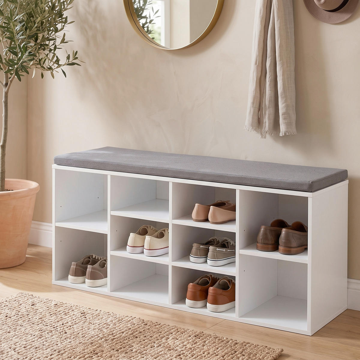 SCHUHREGAL Grau, Weiß  - Weiß/Grau, Design, Holzwerkstoff/Textil (103.5/48/29.5cm) - Kesper