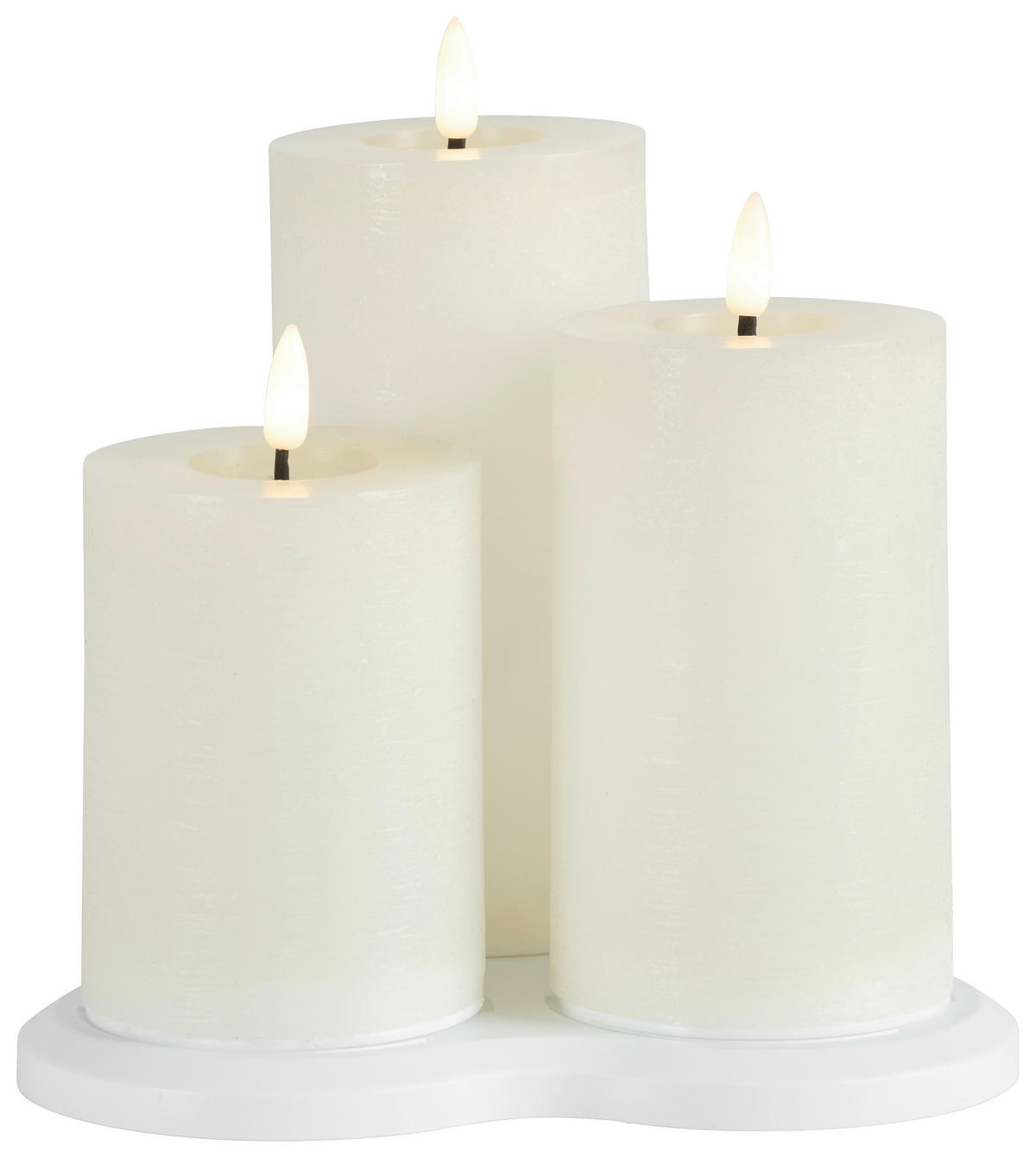 SADA LED SVIEČOK 3-dielne  plast, prírodné materiály   - krémová, Basics, plast/prírodné materiály (7,5/17,5cm) - Ambia Home