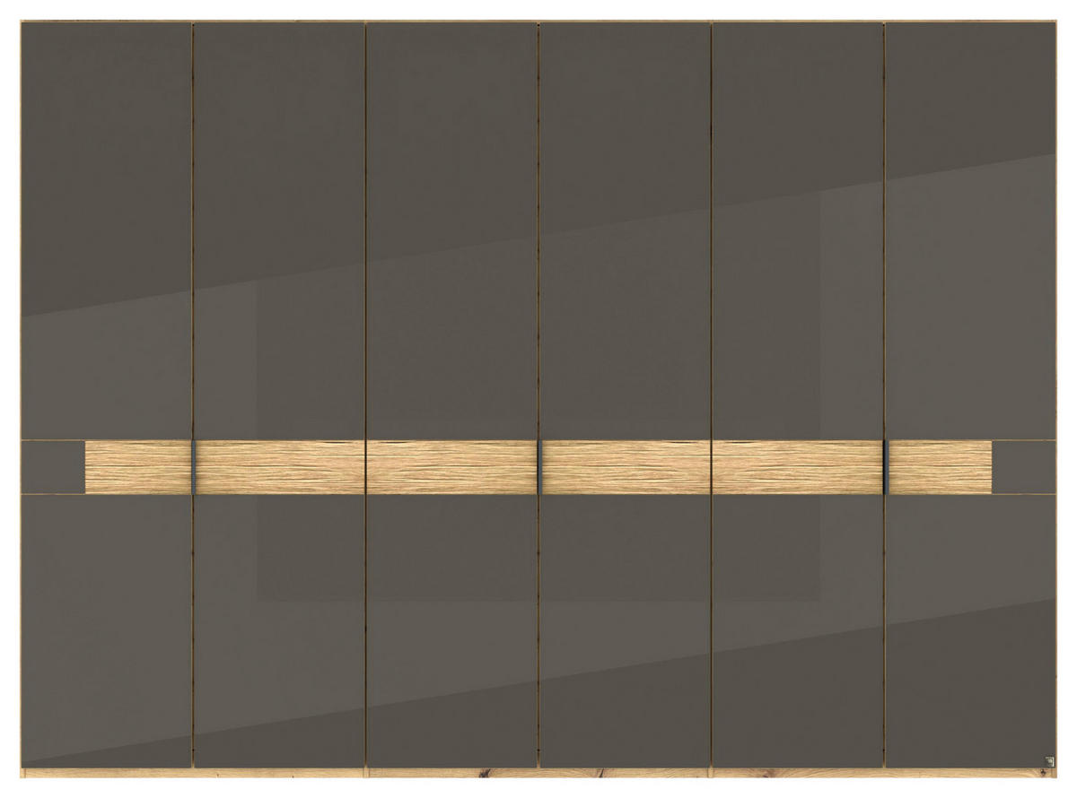 DREHTÜRENSCHRANK 300/216/58 cm,  in Braun, Eiche Bianco, 6 Tür(en)  - Schieferfarben/Eiche Bianco, Design, Glas/Holz (300/216/58cm) - Musterring