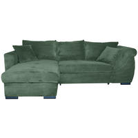 ECKSOFA Dunkelgrün Cord Zierkissen, Rückenkissen, Schlaffunktion, Rücken echt, Stauraum, Liegefläche im Originalstoff  - Dunkelgrün/Schwarz, KONVENTIONELL, Textil/Metall (168/258cm) - Carryhome