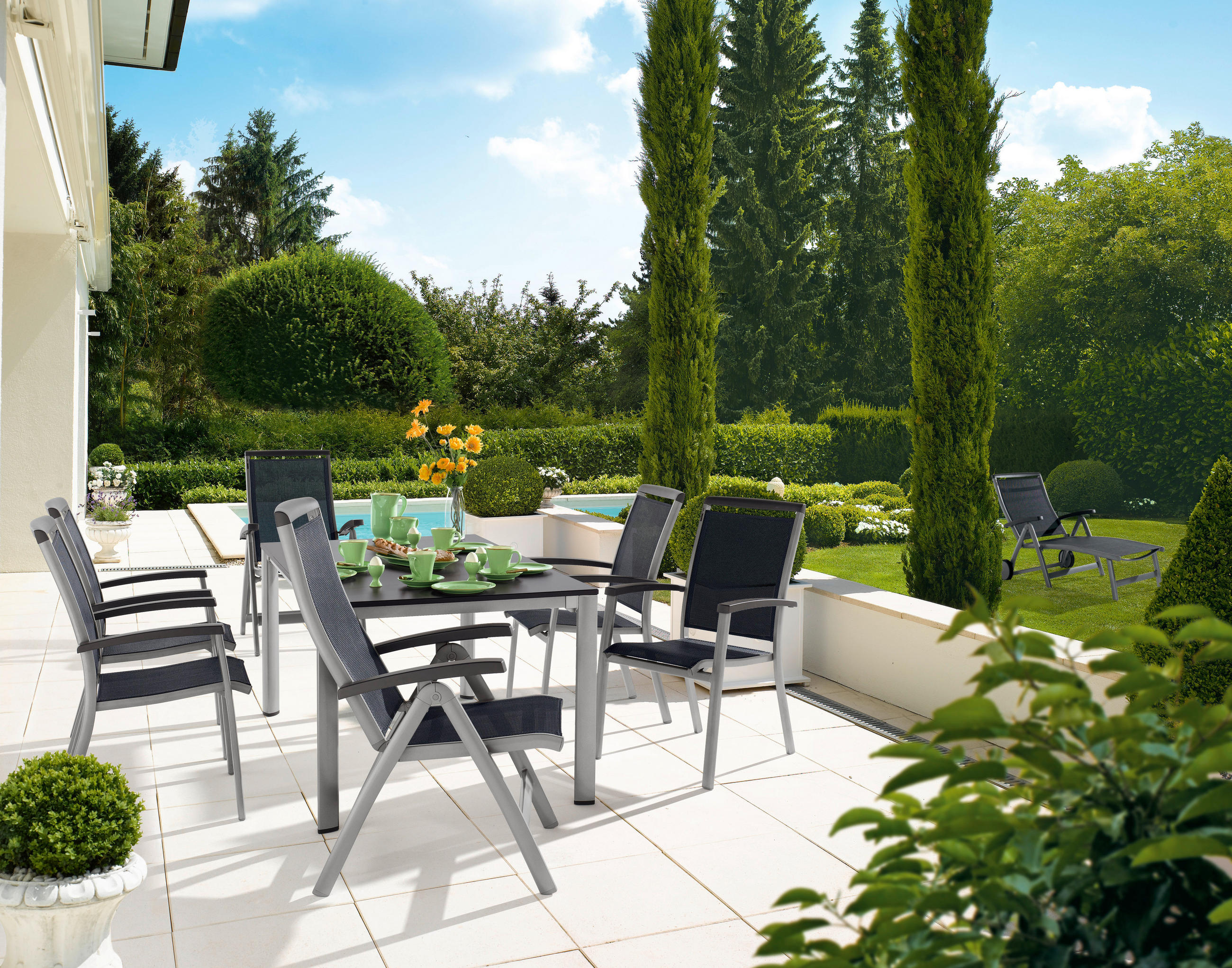 GARTENLIEGE 78/101/193 cm  - Graphitfarben/Grau, Basics, Textil/Metall (78/101/193cm) - Sieger