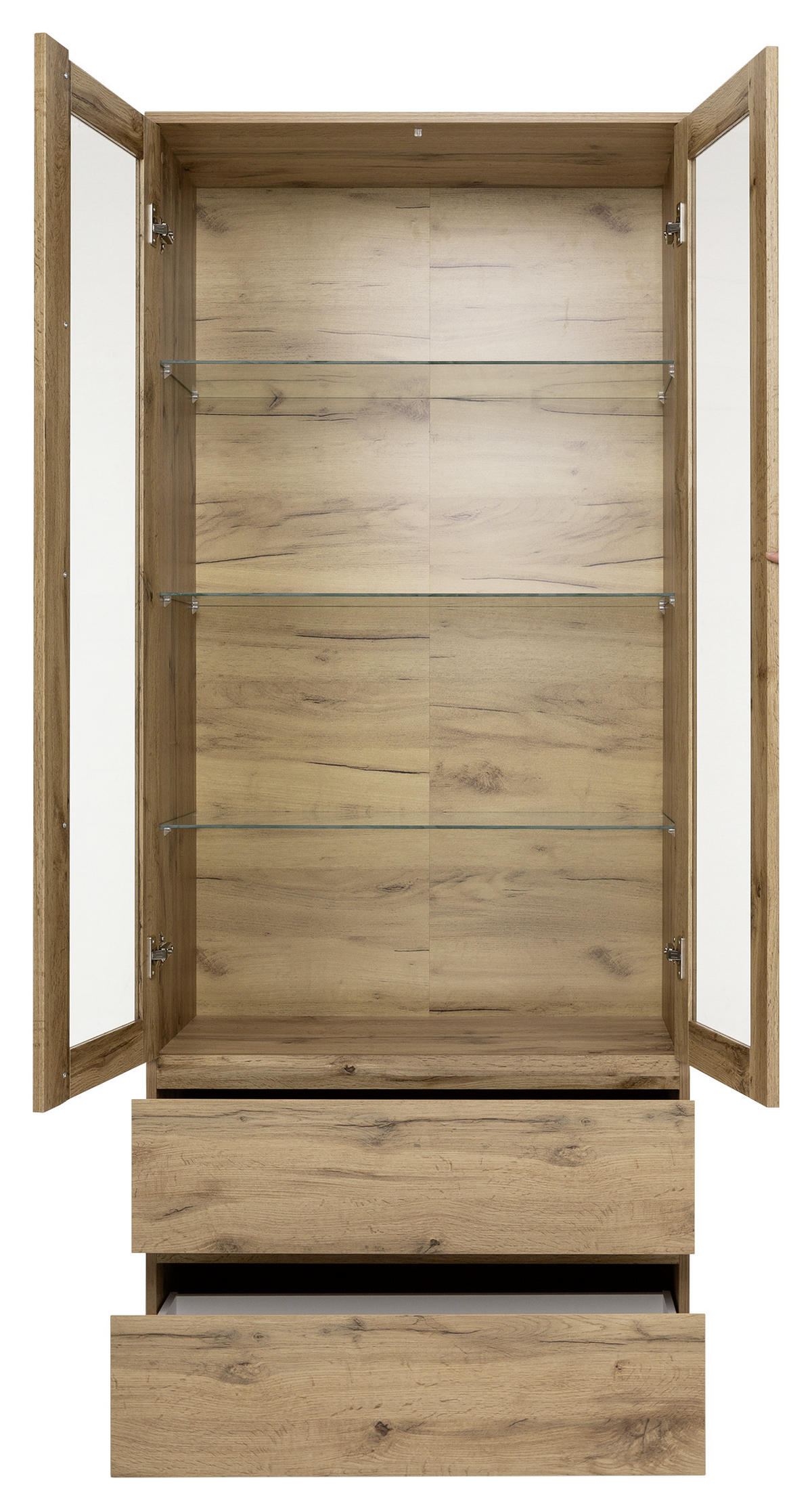 VITRÍNA, farba duba, 80/191/40 cm - farba duba/strieborná, Konventionell, kompozitné drevo/sklo (80/191/40cm) - MID.YOU