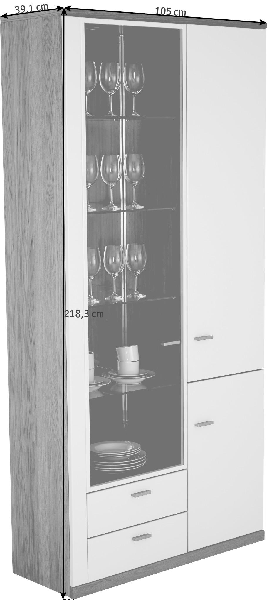VITRINE  in furniert Eiche Weiß, Eichefarben, Sandfarben - Sandfarben/Edelstahlfarben, Design, Glas/Holz (105/218,3/39,1cm) - Invivus