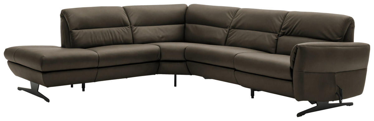 ECKSOFA in Echtleder Graubraun  258/286 cm  - Graubraun/Schwarz, Design, Leder/Metall (258/286cm) - Schöner Wohnen