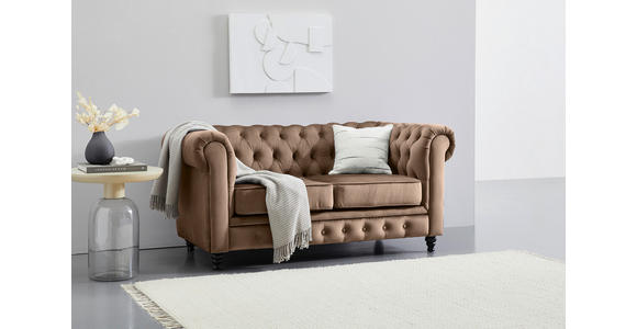 CHESTERFIELD-SOFA Samt Schwarz, Taupe  - Taupe/Schwarz, Trend, Holz/Textil (165/73/87cm) - Xora