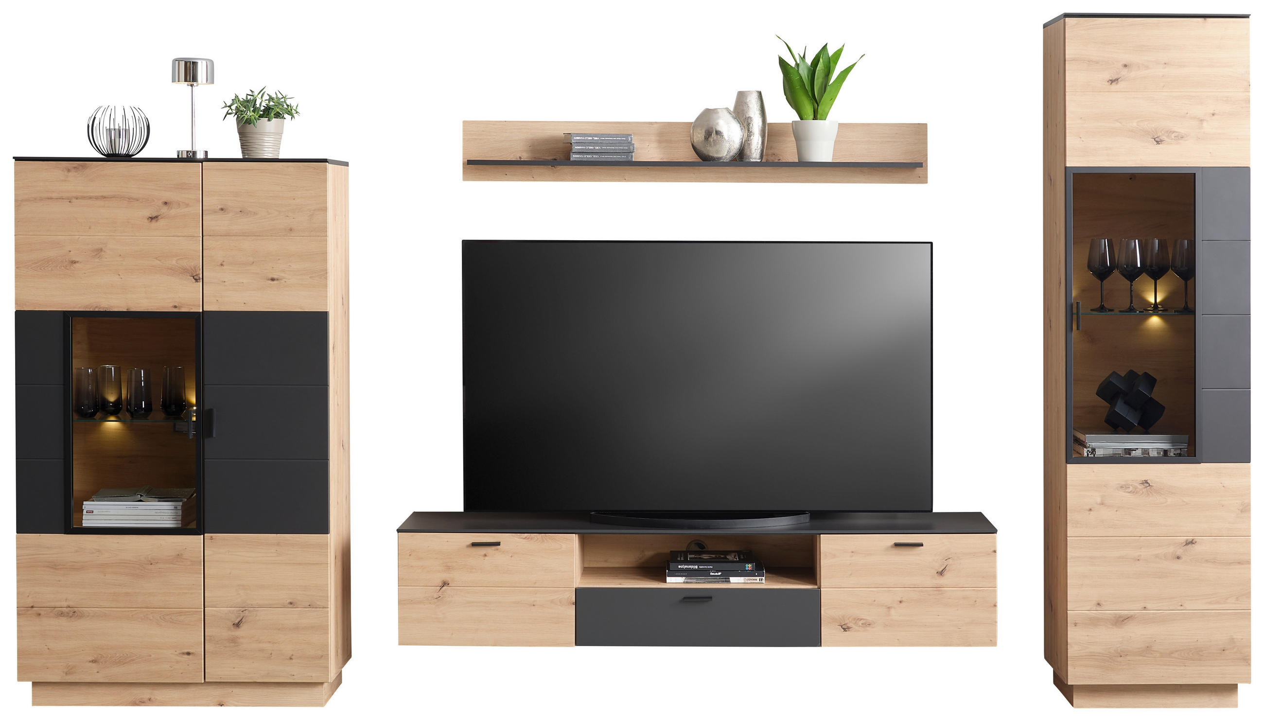 Wohnkombination Modern 4 -teilig. Tonale 8, Eiche Dekor/grau