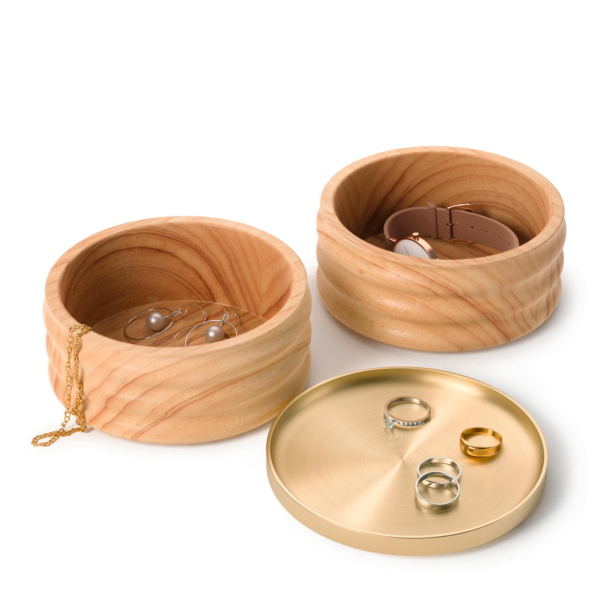 ŠATULJA ZA NAKIT - bukev (jedrovina)/barve medenine, Konvencionalno, kovina/les (12.7/11.7/12cm) - Umbra