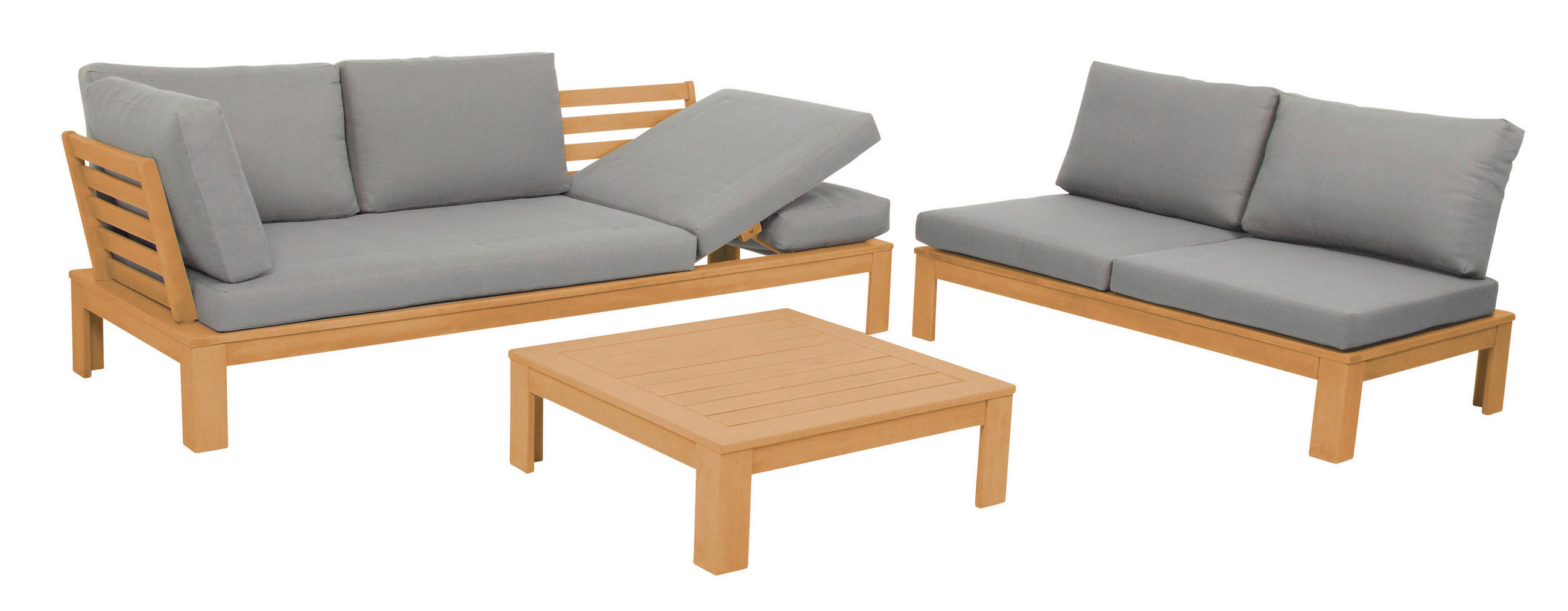 LOUNGEGARNITUR Akazie  - Grau/Akaziefarben, Basics, Holz/Textil (221/65/85cm) - Acamp