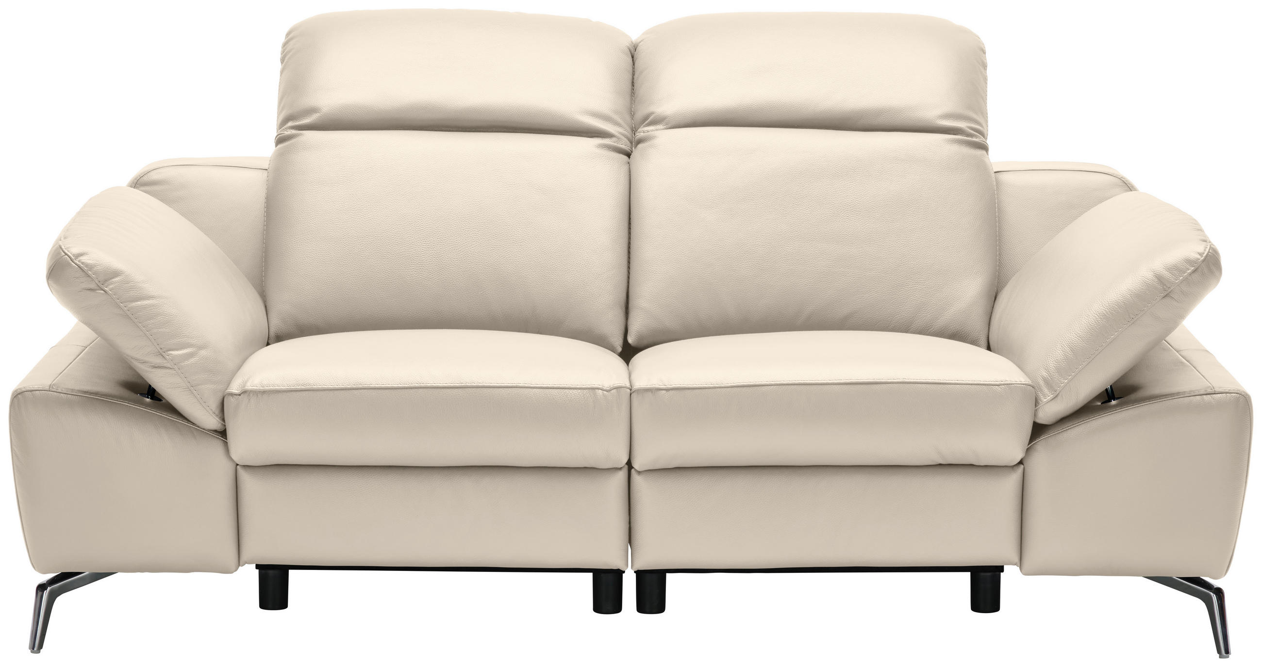 2-SITZER-SOFA Beige Echtleder  - Chromfarben/Beige, Design, Leder/Kunststoff (194/83-99/110cm) - Celina Home