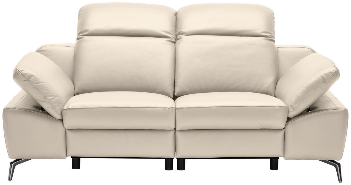 2-SITZER-SOFA Beige Echtleder  - Chromfarben/Beige, Design, Leder/Kunststoff (194/83-99/110cm) - Celina Home