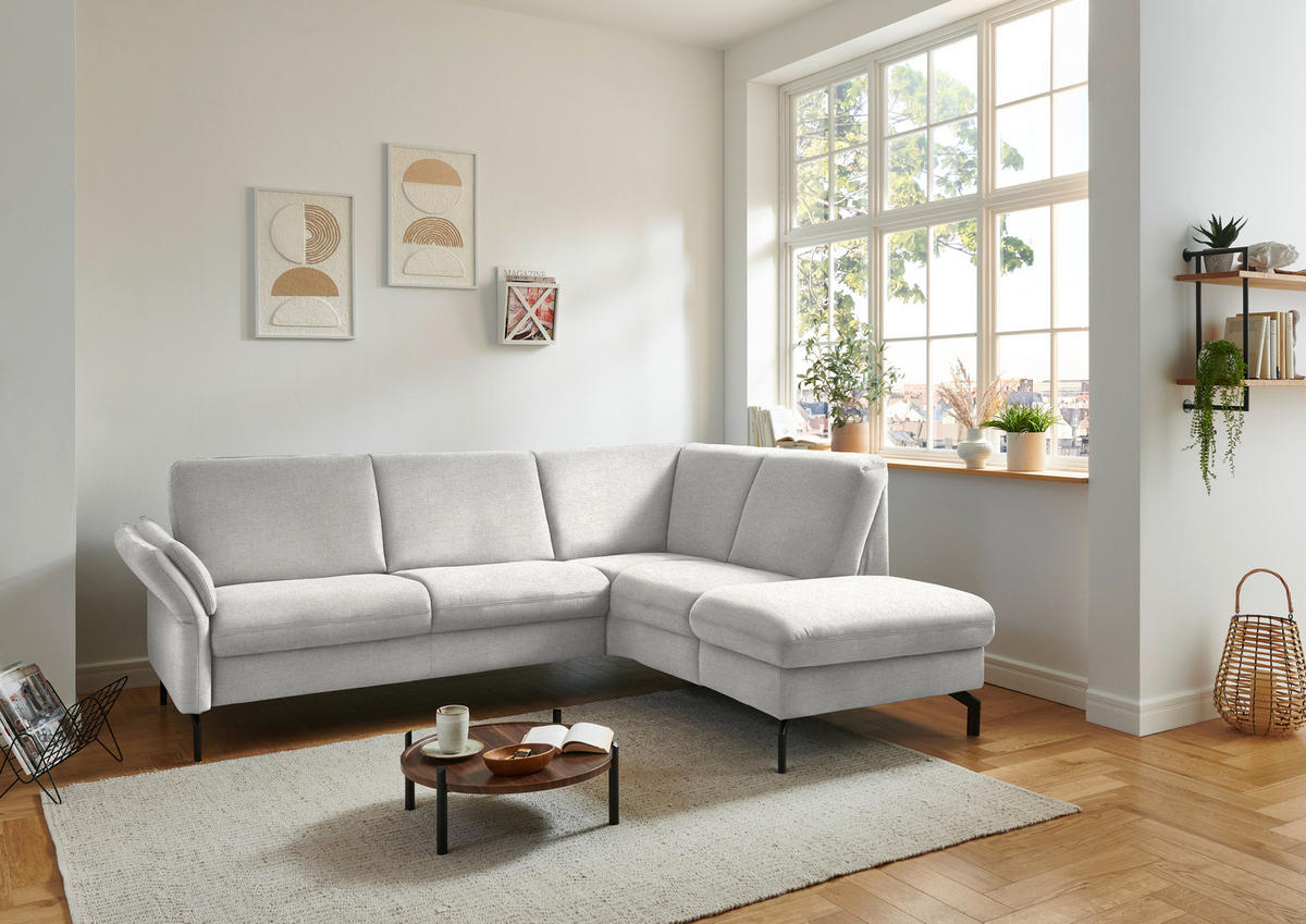 ECKSOFA in Flachgewebe Alabasterfarben  241/190 cm  - Alabasterfarben/Schwarz, KONVENTIONELL, Textil/Metall (241/190cm) - Beldomo Comfort