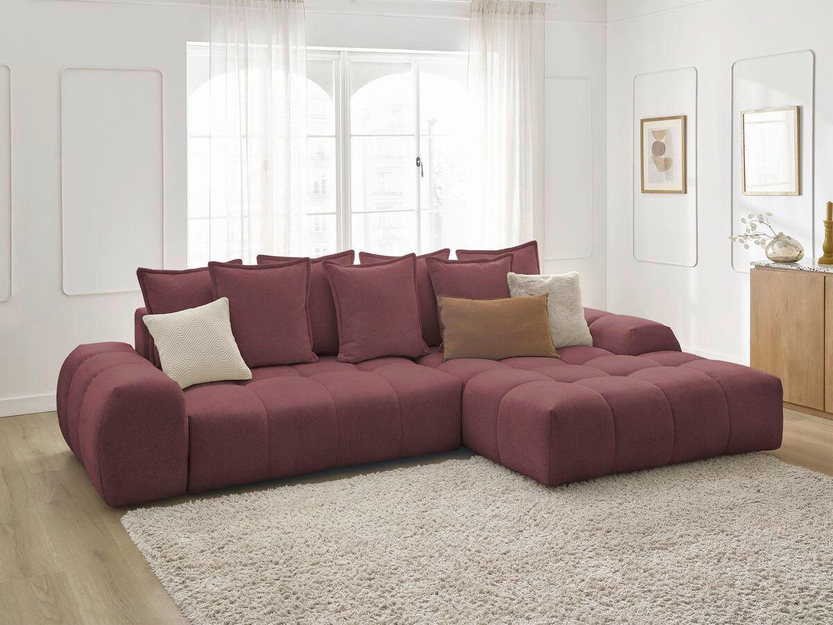 ECKSCHLAFSOFA EVEREST  mit Rücken echt, Armteil links, Armteil rechts Flachgewebe Rot  - Rot/Schwarz, MODERN, Kunststoff/Textil (318/180cm) - Livetastic