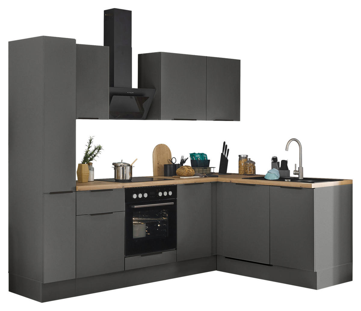 ECKKÜCHE 250/175 cm  in Graphitfarben  - Schwarz/Graphitfarben, Basics, Holzwerkstoff/Metall (250/175cm) - Xora
