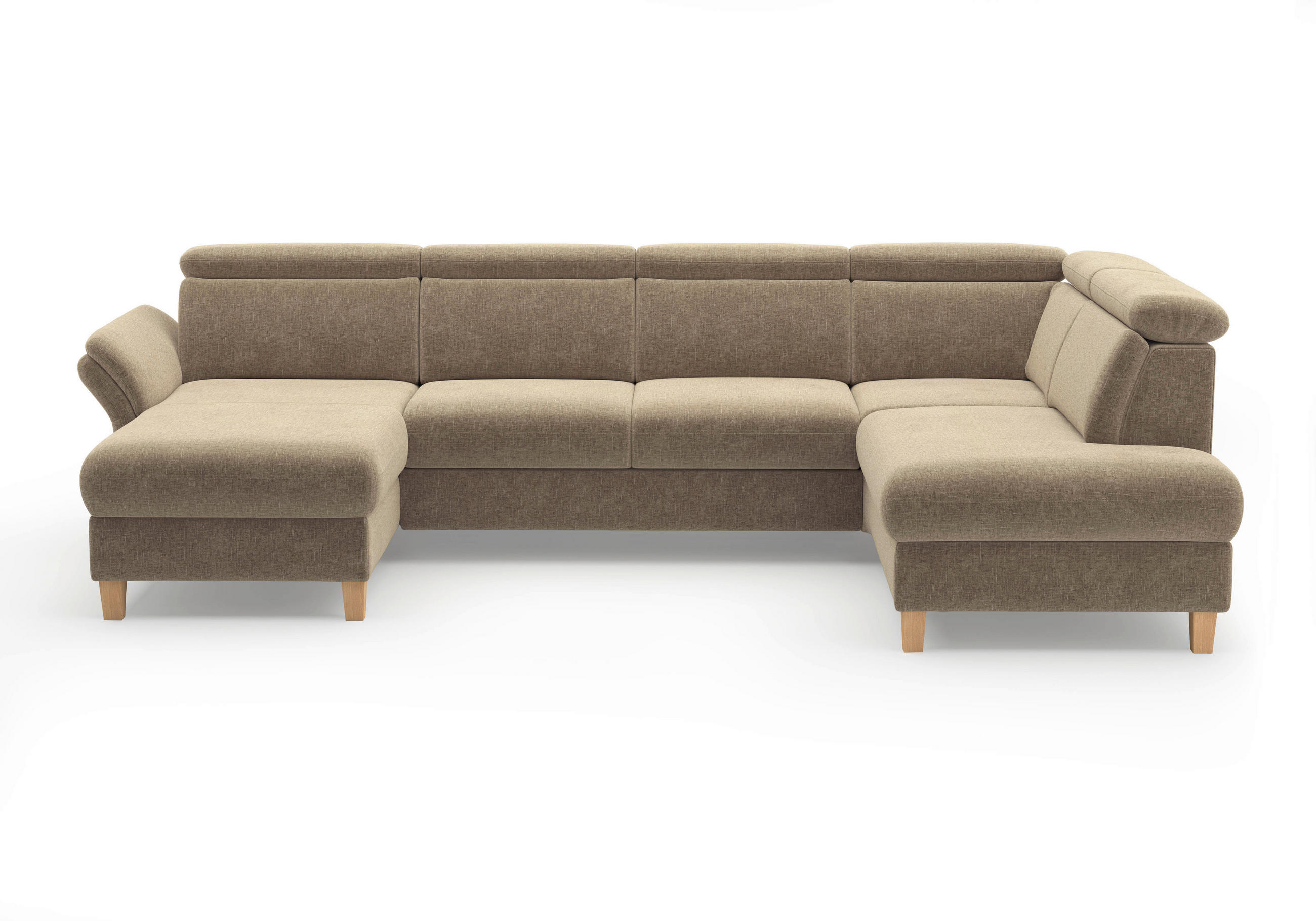 WOHNLANDSCHAFT GLENDALE E Hellbraun Flachgewebe  - Hellbraun/Eichefarben, KONVENTIONELL, Holz/Textil (166/321/193cm) - Sit & More