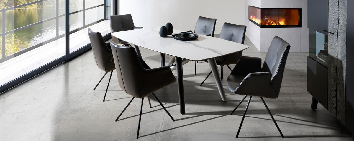 ESSTISCH in Kunststoff, Keramik 220/110/75 cm   - Weiss/Anthrazit, Design, Keramik/Kunststoff (220/110/75cm) - Dieter Knoll