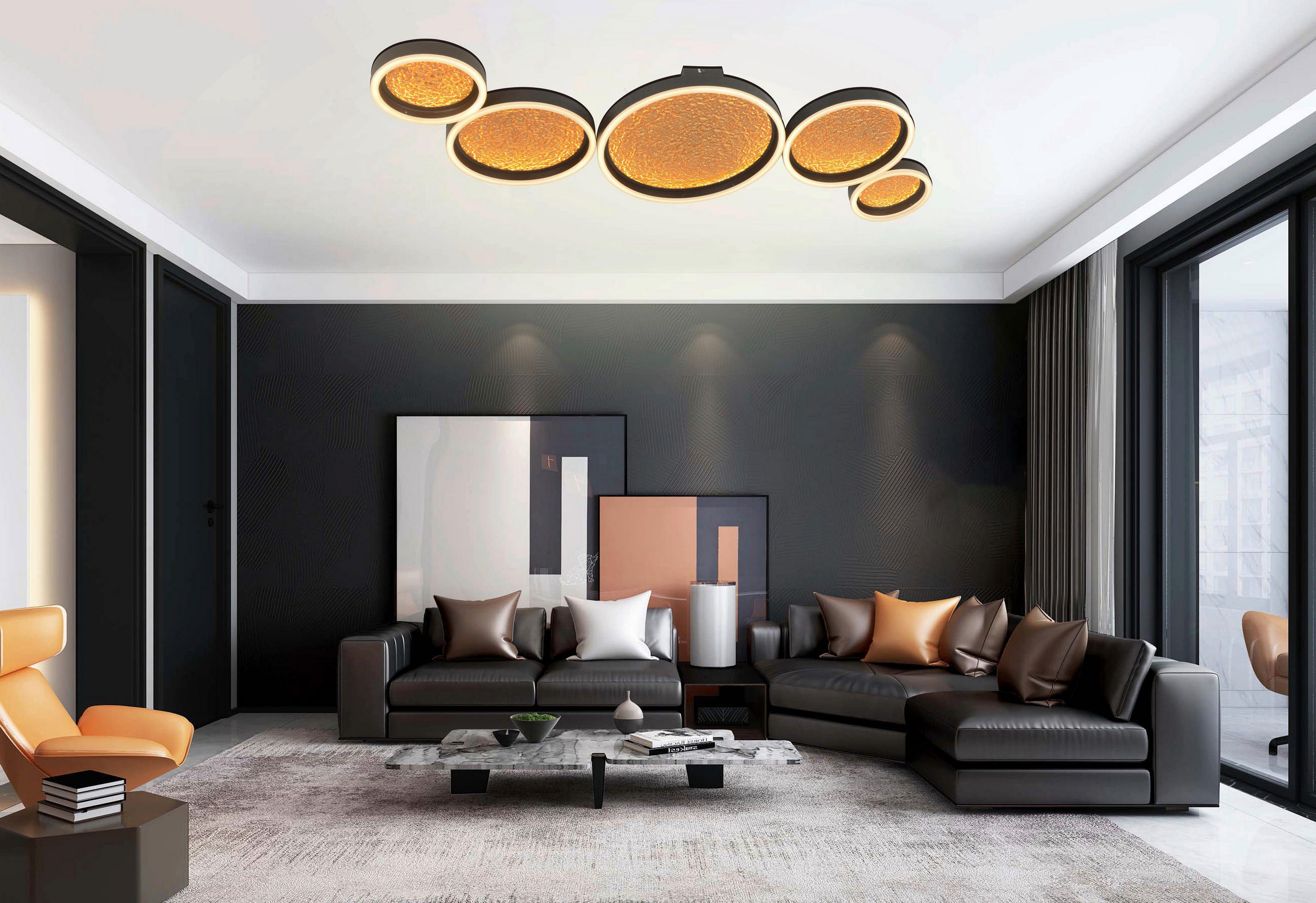 LED-DECKENLEUCHTE Bormes 55/8/125 cm   - Goldfarben/Schwarz, Design, Kunststoff/Metall (55/8/125cm)