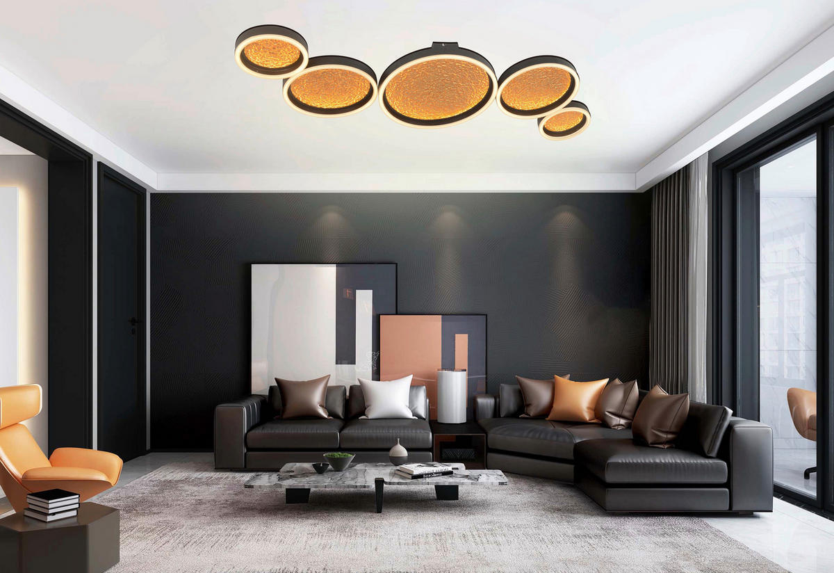 LED-DECKENLEUCHTE Bormes 55/8/125 cm   - Goldfarben/Schwarz, Design, Kunststoff/Metall (55/8/125cm)