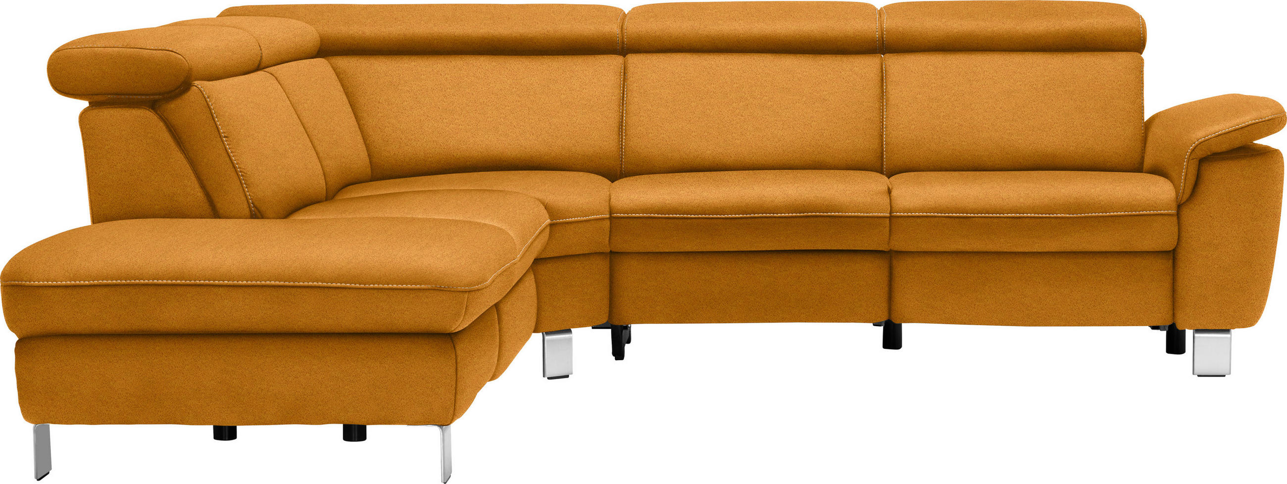 ECKSOFA in Flachgewebe, Mikrofaser Orange  - Beige/Alufarben, Design, Textil/Metall (239/271cm) - Cantus