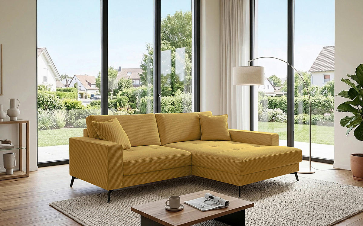 ECKSOFA TED Senfgelb Cord Zierkissen  - Senfgelb/Schwarz, Trend, Textil/Metall (228/174cm) - P & B