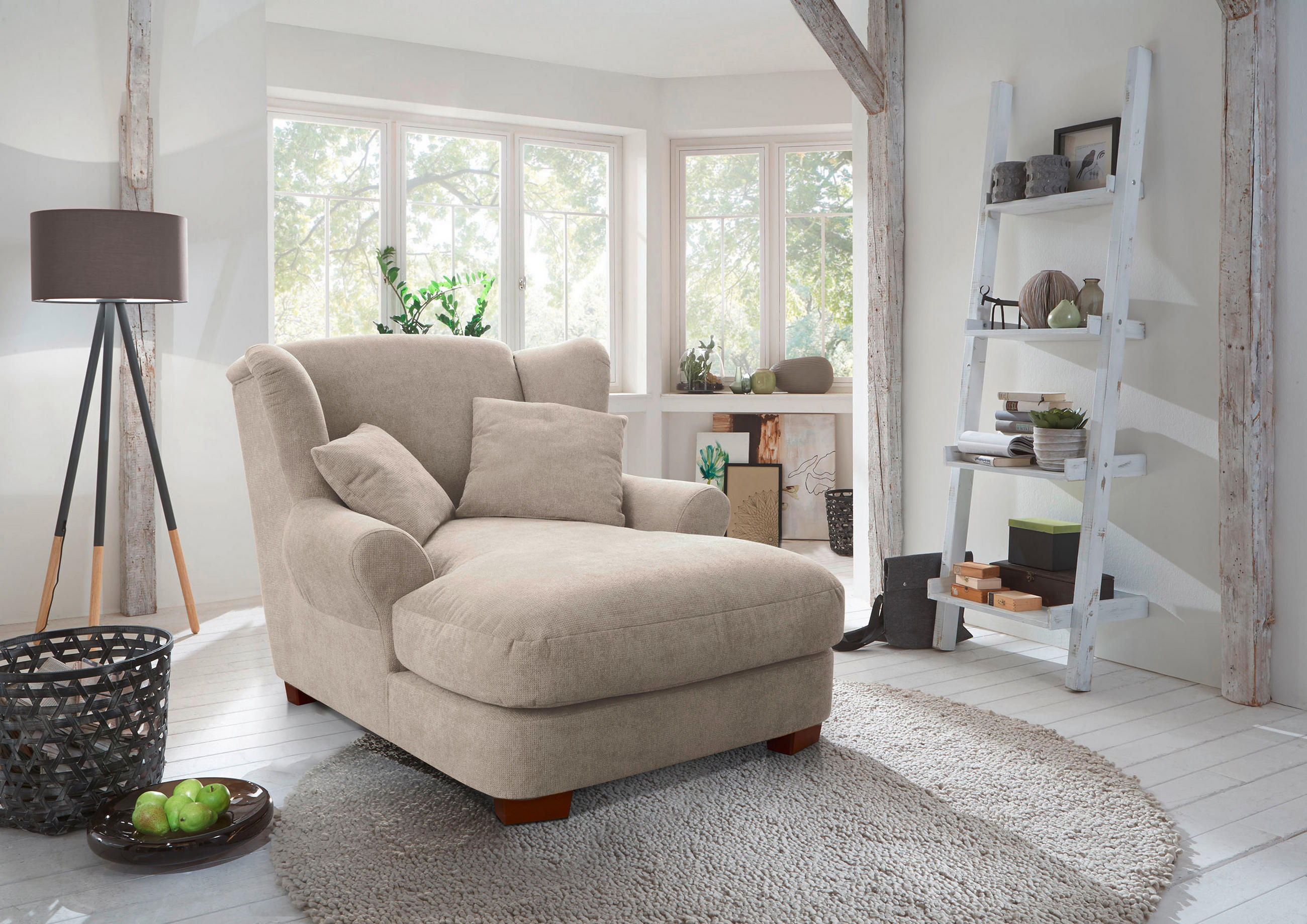 XXL-SESSEL Flachgewebe Creme    - Creme, ROMANTIK / LANDHAUS, Holz/Textil (120/101/142cm) - Cantus