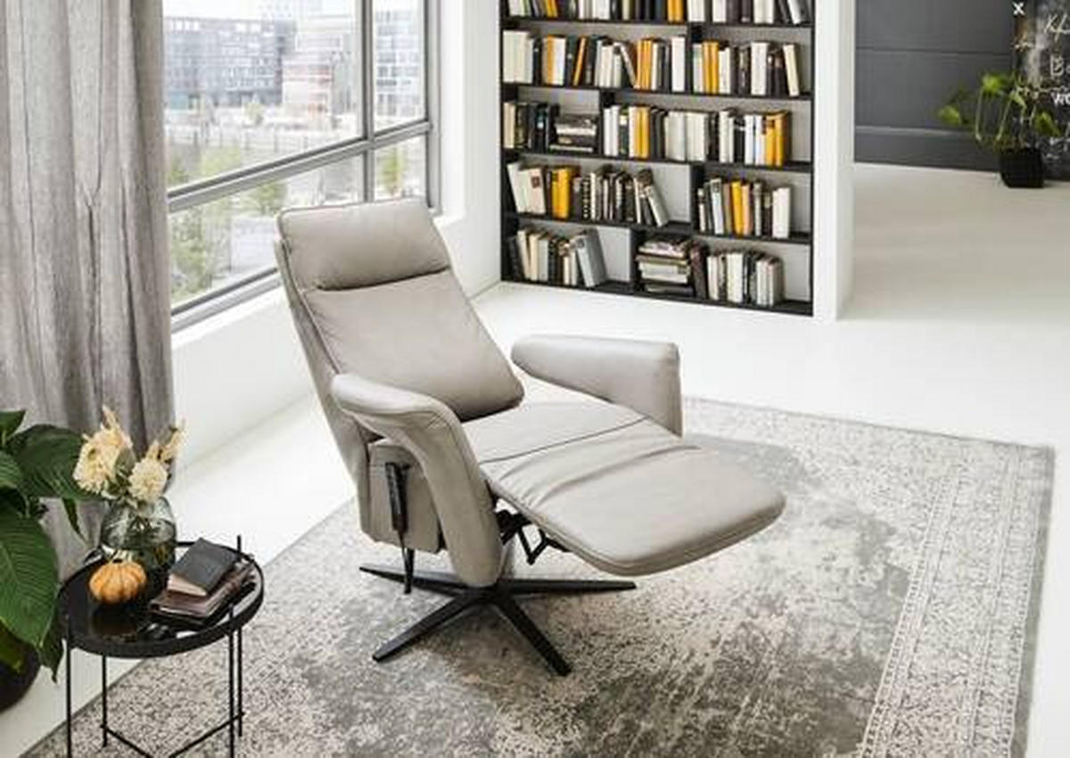 RELAXSESSEL in Leder Hellgrau  - Hellgrau/Schwarz, Design, Leder/Metall (83/116/87cm) - Valdera