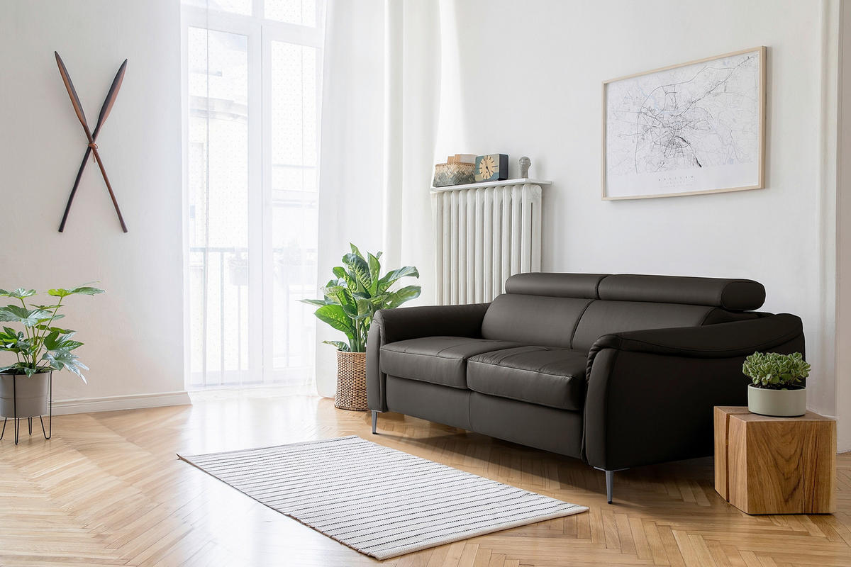 SCHLAFSOFA PAFOS Dunkelbraun Echtleder Lederlook  - Dunkelbraun/Schwarz, Design, Leder/Textil (203/77-98/103cm) - MID.YOU